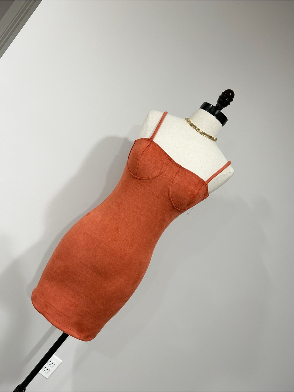 Popular Basics Rust Orange Suede-Look Bodycon Mini Dress